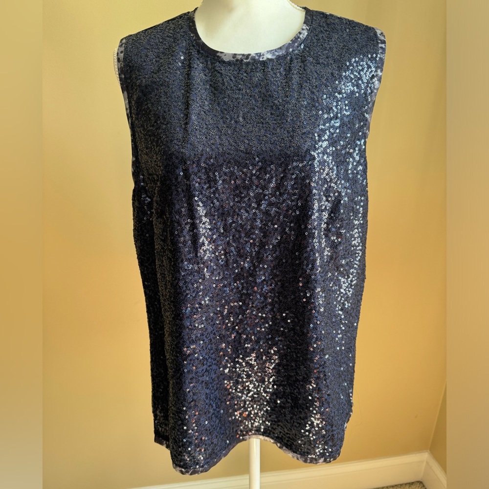Jones New York Collection Navy Sequin/Animal Print Top